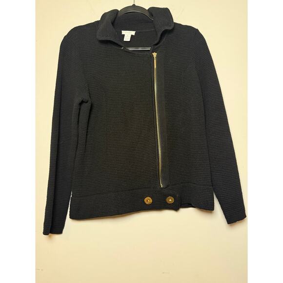 Chicos Black Asymmetrical Zip Jacket Size 1/M8  Gold Hardware - Picture 2 of 6